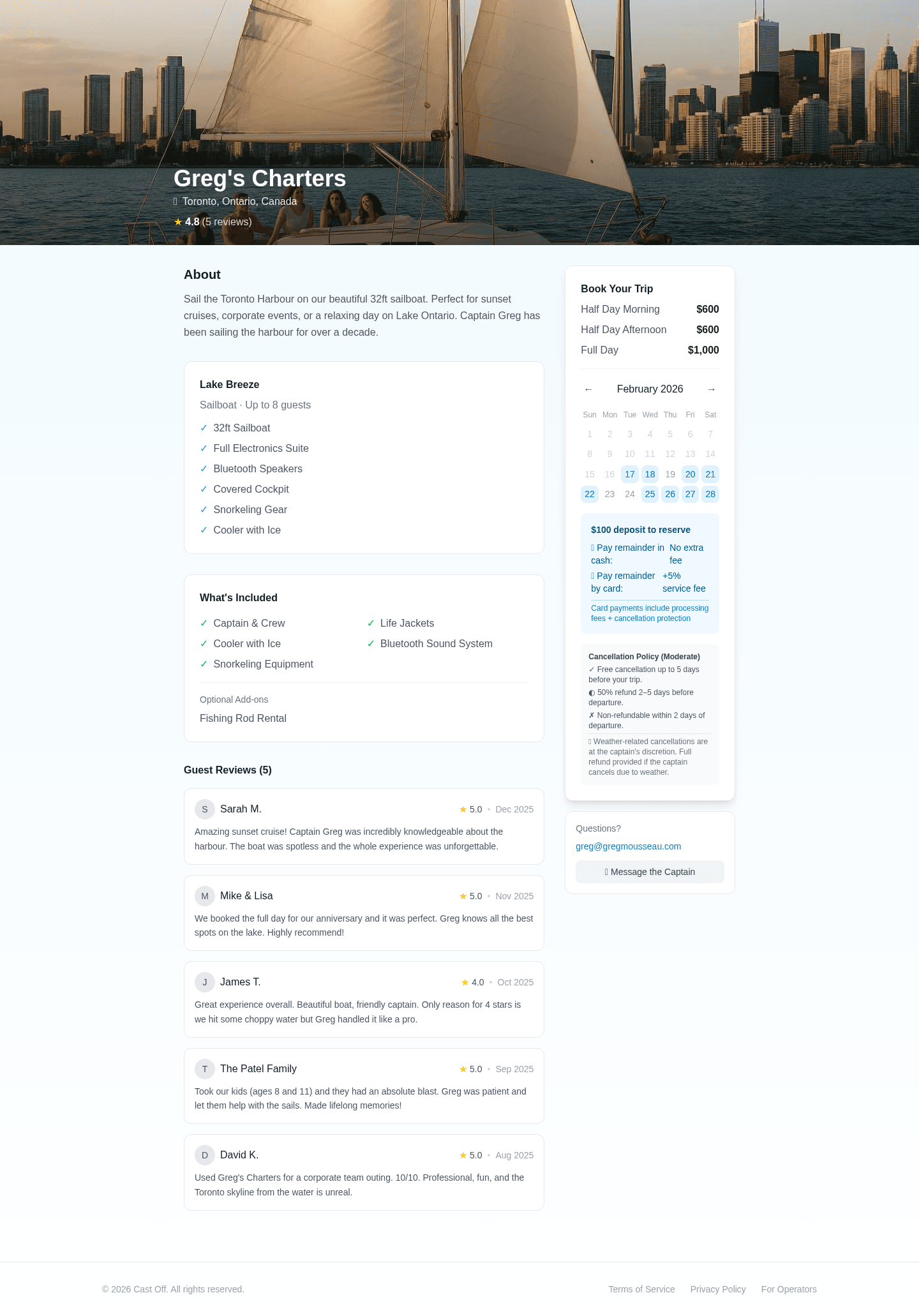 Operator Booking Page