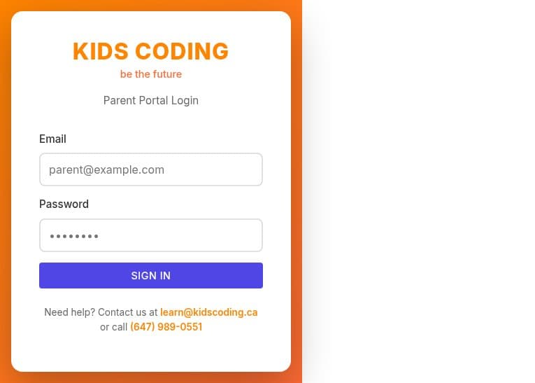 Kids Coding Parent Portal