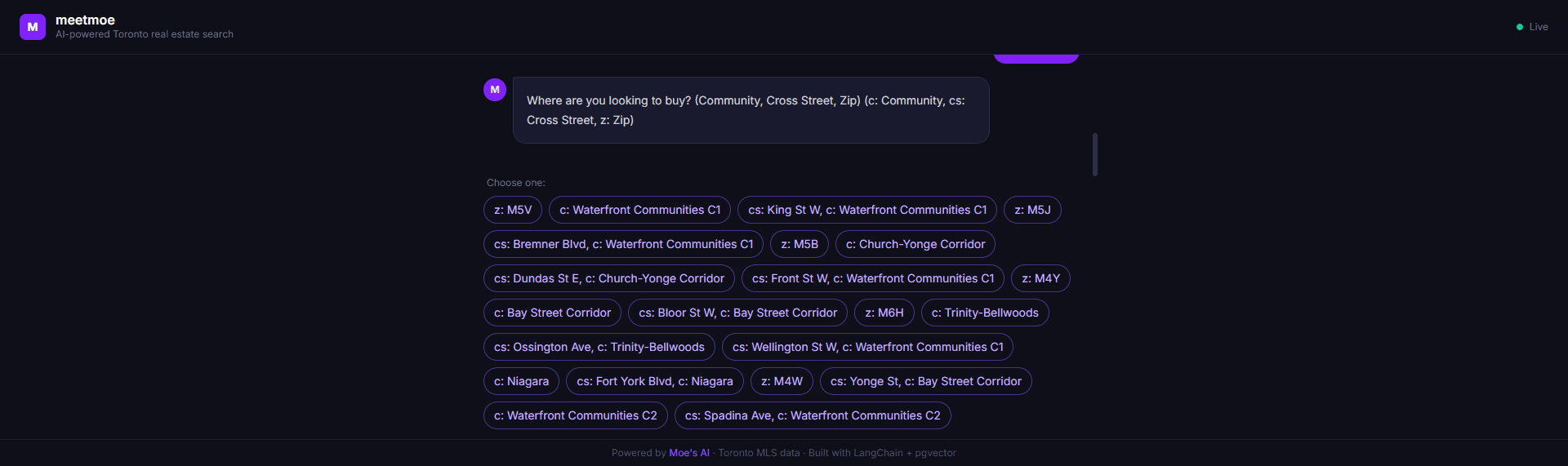 Location picker with neighbourhood pills