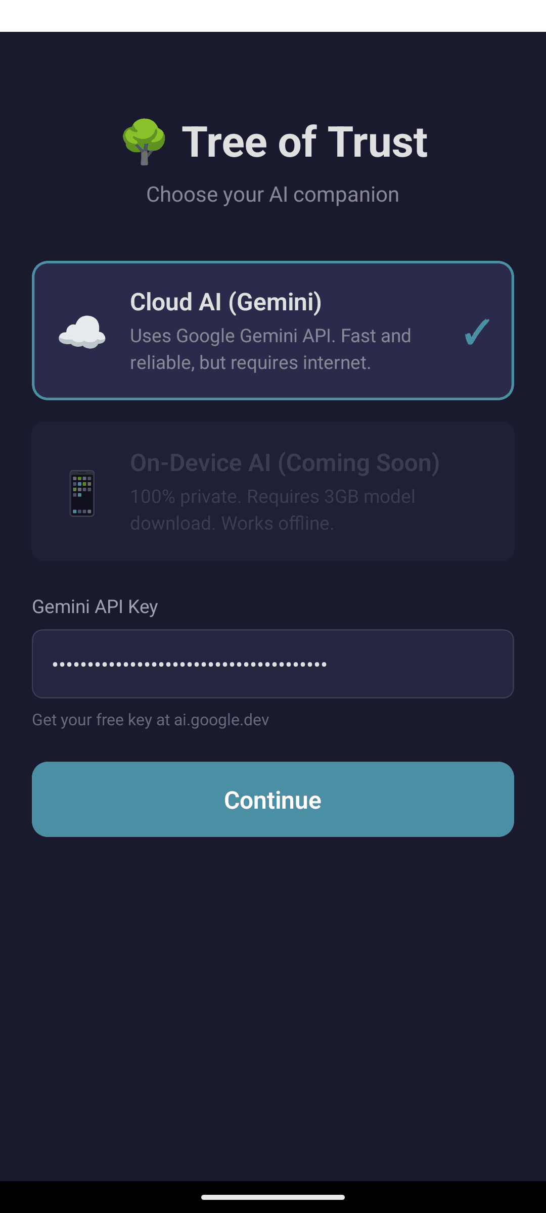 Tree of Trust Setup Screen