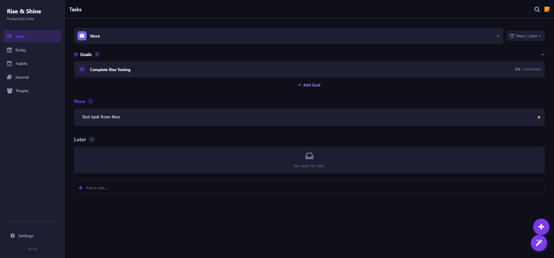 Rise Tasks View with Goals